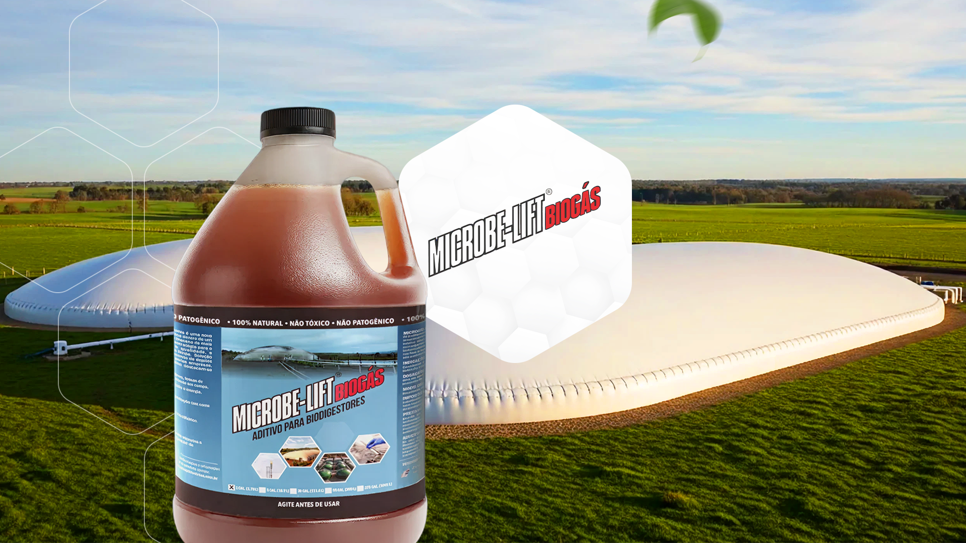 Galão do Microbe-Lift BIOGÁS — aditivo biológico líquido para biodigestores.